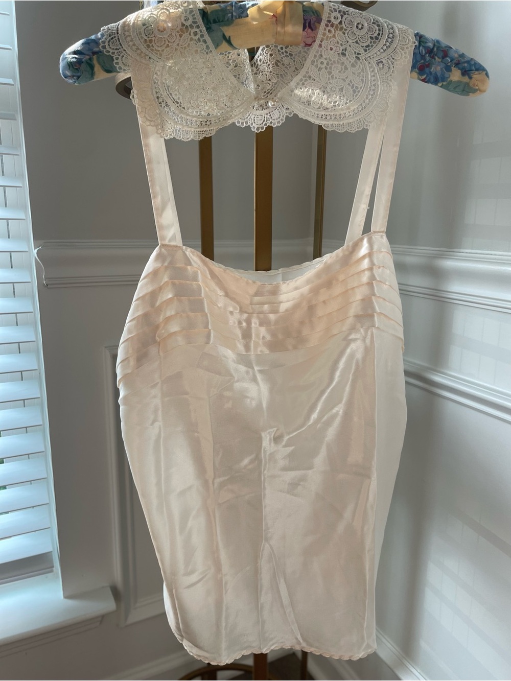 Vintage Ivory Silk Pleated Bodice Camisole